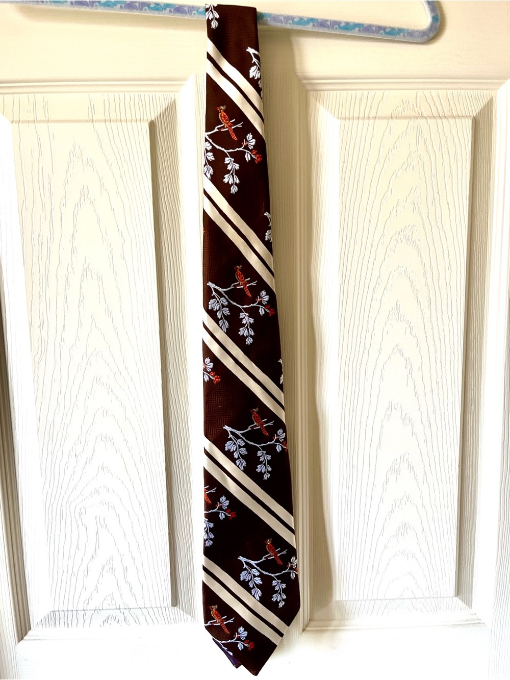 Excello Brown Tie with Orange Bird and Cream Stripes  55”